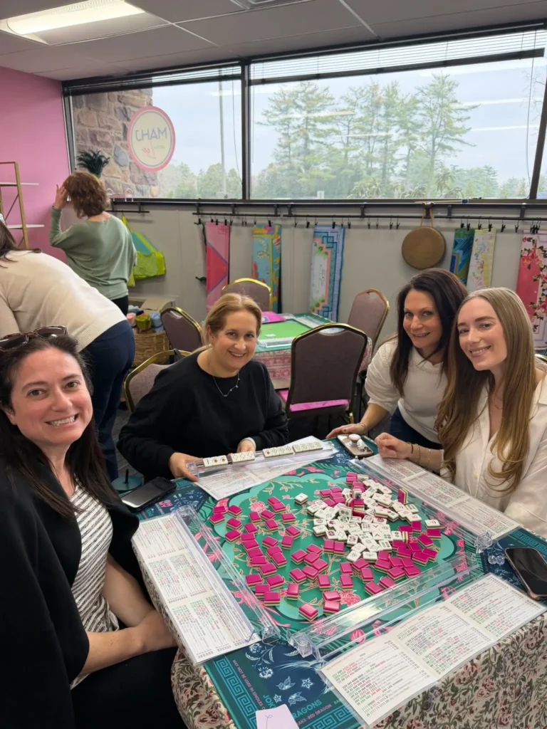 A mahjong game in progress